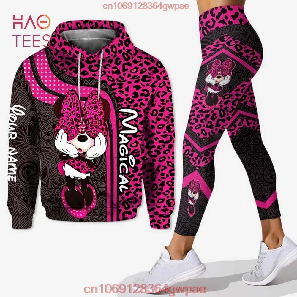 CustomizeName-Sudadera con capucha de Minnie para mujer, conjunto de pantalones de Yoga de Minnie, pantalones de chándal, Sudadera con capucha de Yoga de Disney, mallas, chándal de moda