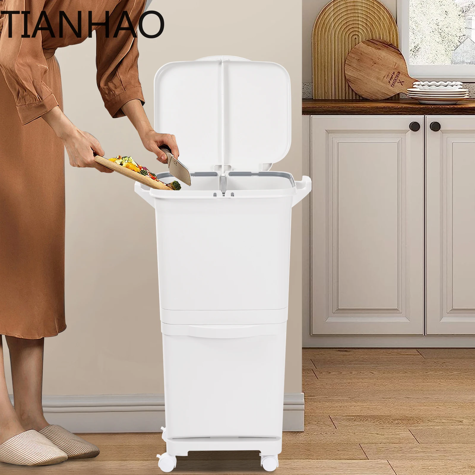 White PP 45 Liter Classified Garbage Bin Kitchen Trash Can Sorting Trash Bin Vertical Trash Can For Kitchens Bedrooms Bathroom