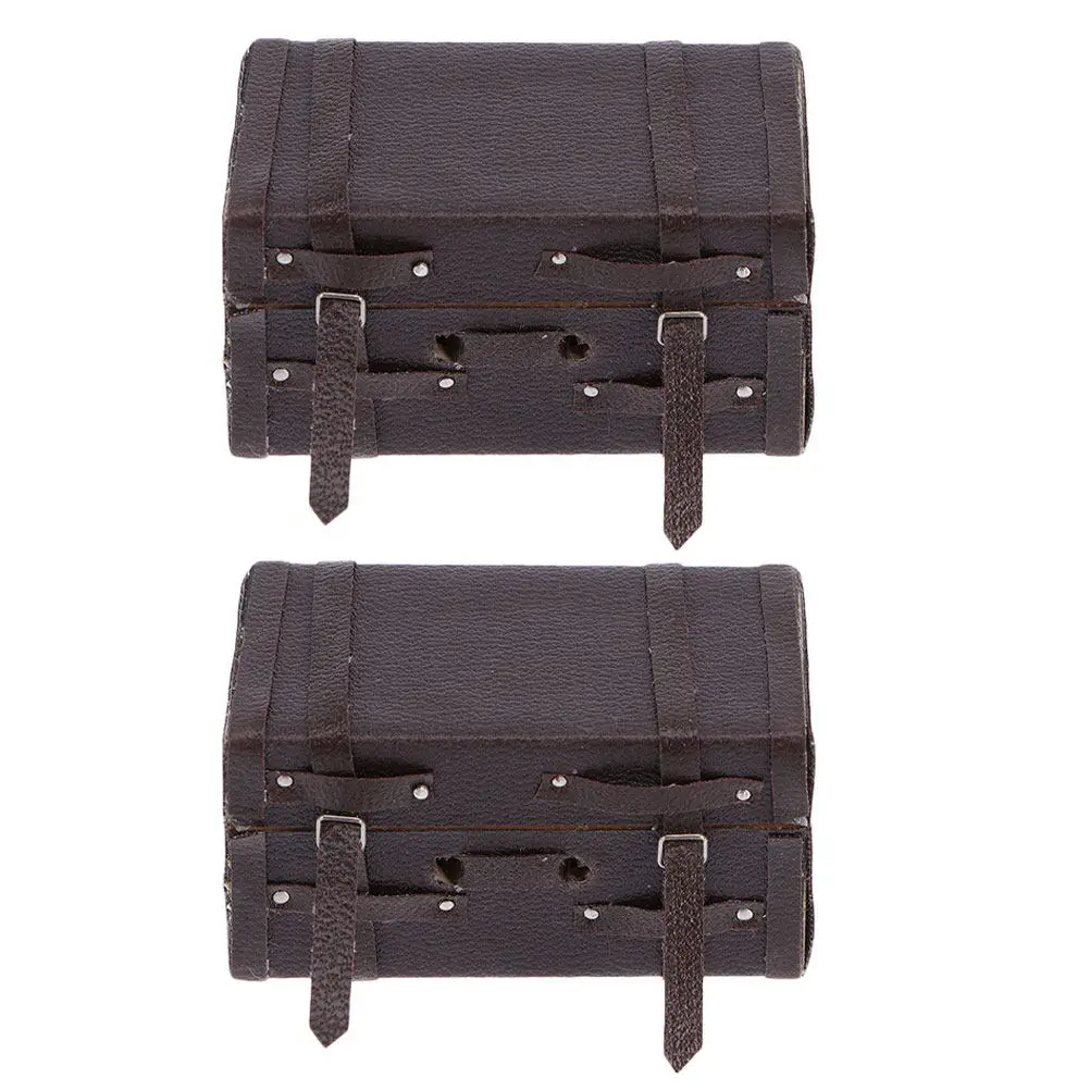 

2Pcs Mini House Ornament Suitcase Miniature Wooden Furniture DIY Photo Prop Miniature Furniture Suitcase Model