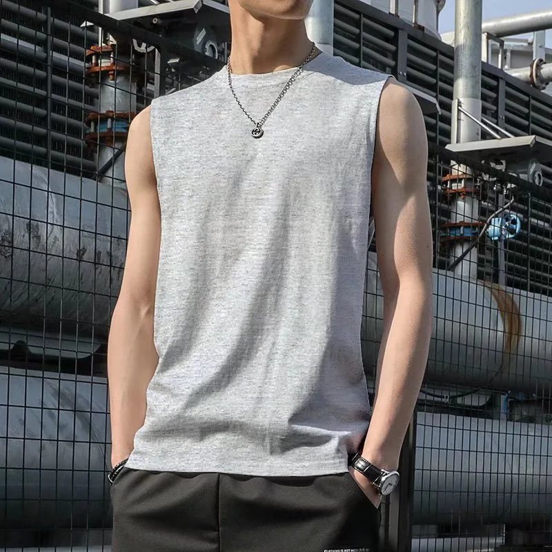 

Мужская хлопковая спортивная майка Svel Fitn, баскетбольный жилет с широкими плечами, чистый цвет, круглый, повседневный, летний, тонкий