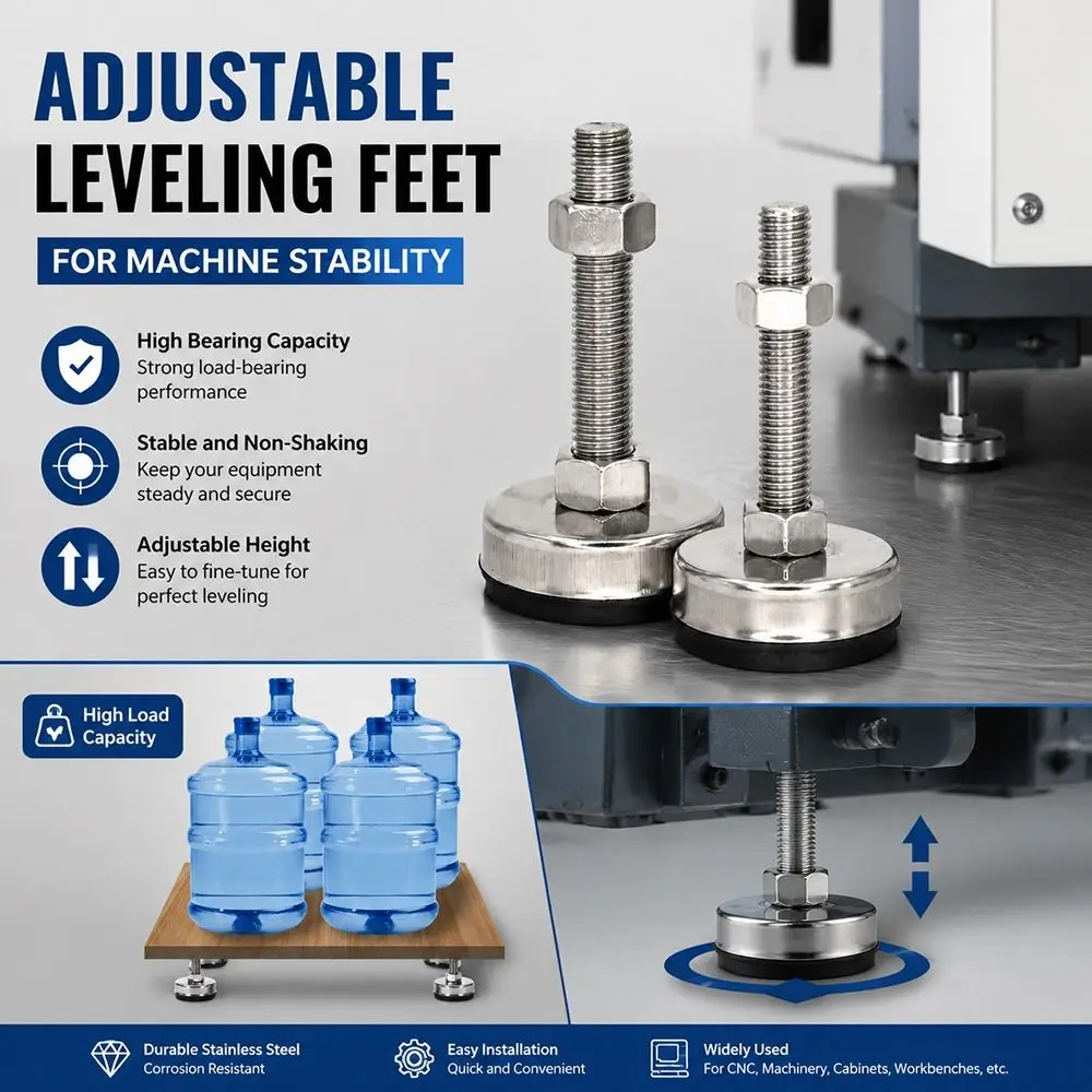 1Pcs M8 M10 M12 M14 Furniture Leveling Foot Rubber Seat Anti Slip Adjustable Leveling Foot 304 Stainless Steel Fixed Adjusting