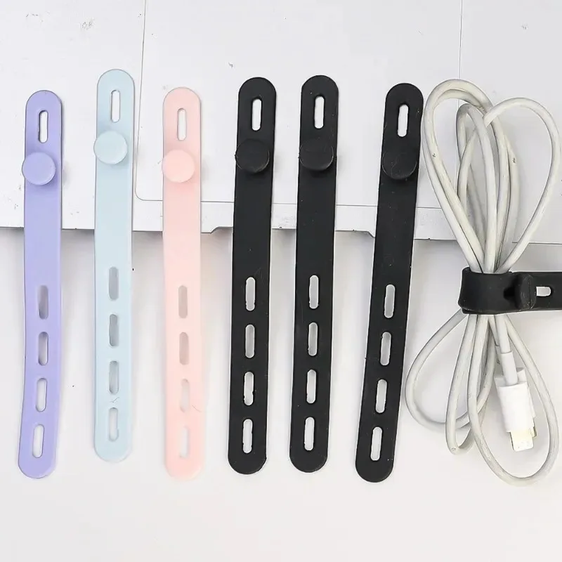 Silicone Cable Ties Reusable Cable Straps Elastic Adjustable Cord Organizer Management for Earphone USB Wire Charging Cables