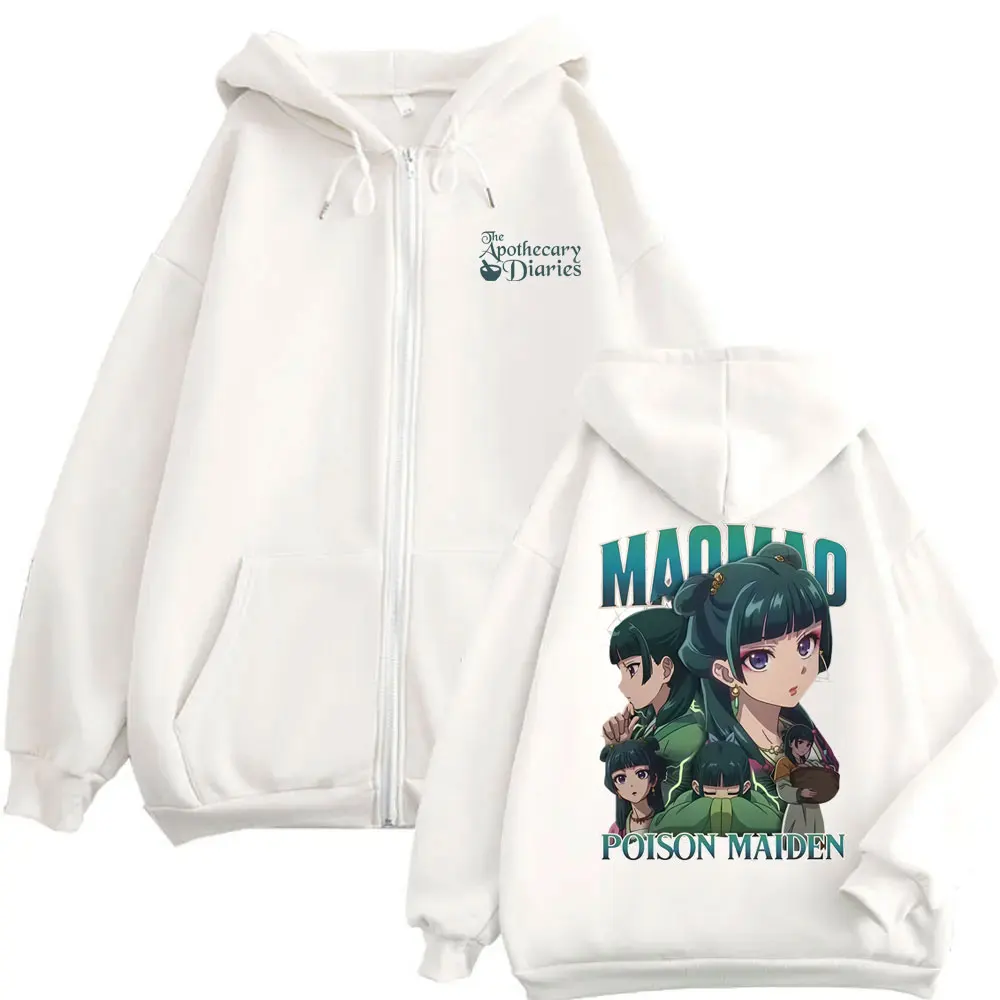 أنيمي يوميات الصيدلية Maomao قلنسوة بسحاب الرجال النساء عادية المتضخم سستة البلوز رجل موضة خمر زمم سترة