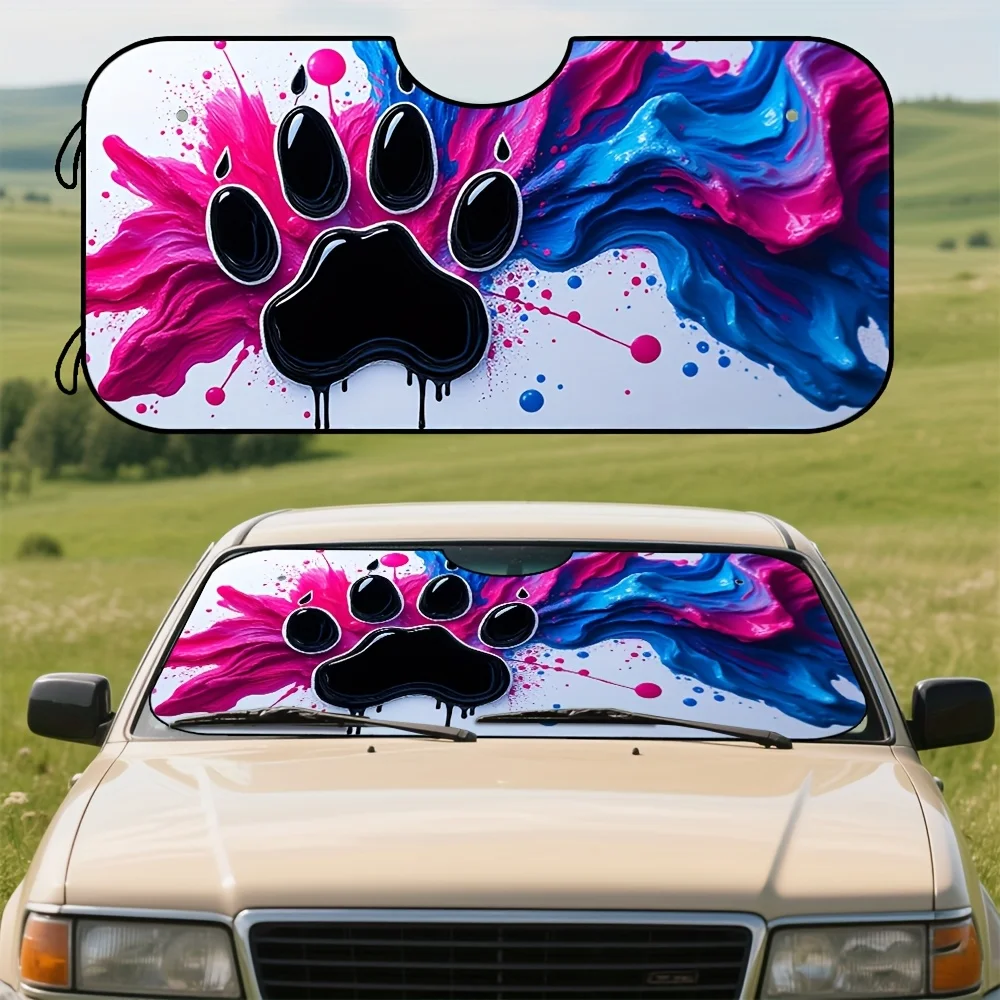 

1pc Paw Print Watercolor Galaxy Car Windshield Sunshade With Pink/Blue/Purple/Black/White/Pink Splash - Fit Sun Visor, UV & Heat