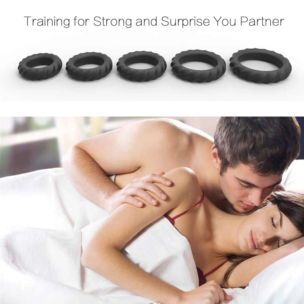 5Pcs/Set Different Size Silicone Penis Rings for Erection Enhancing - Training Cock Ring Penis Ring for Men Stamina Prolonging