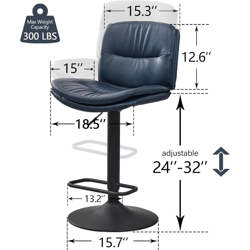 Taburetes de barra giratorios con respaldo, taburete de barra tapizado de doble capa, altura de mostrador ajustable, 24 "-32", juego de 3