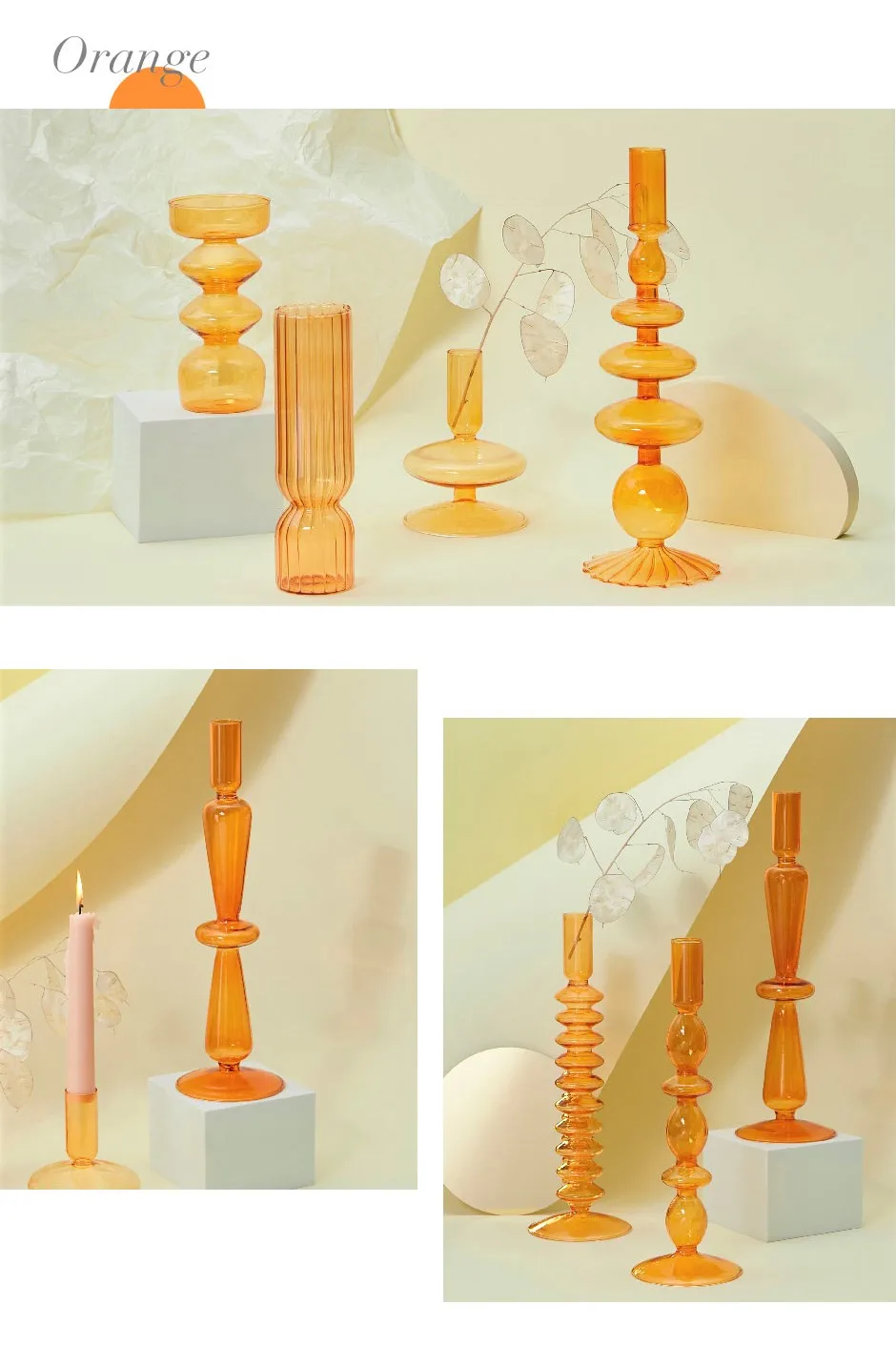 Floriddle Taper Candle Holders Glass Candlesticks for Home Wedding Table Decoration Glass Vase Table Bookshelf Candles Stand