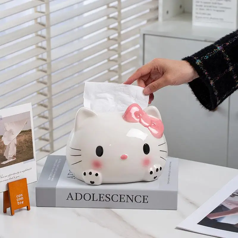 

Hellokitty Ceramics Tissue Box Miniso Kawaii Cartoon Kitty Cat Tissue Box Ins Style Female Living Room Office Desktop Decoration