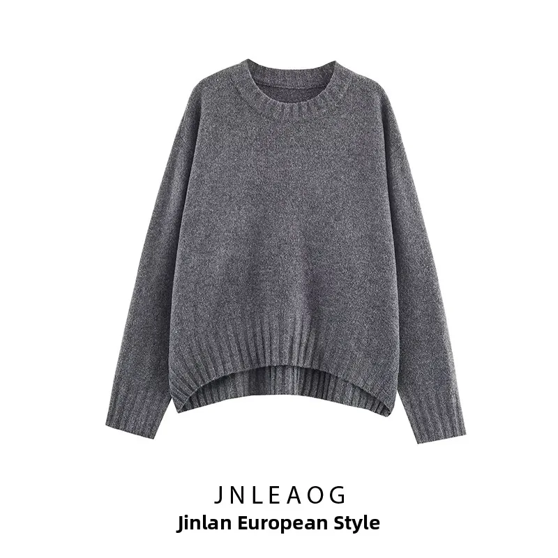 

JNLEAOG, осенний новый женский вязаный свитер с дизайном Faion Wind, вязаный длинный свитер в рубчик, круглый, в полоску, из полиэфирного волокна