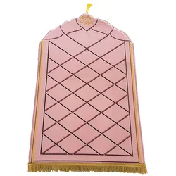 Thickened Sponge Prayer Mat Flannel Tassel Adult Child Prayer Mat for Muslim Ramadan Carpet Worship Kneel Printing Floor Rug