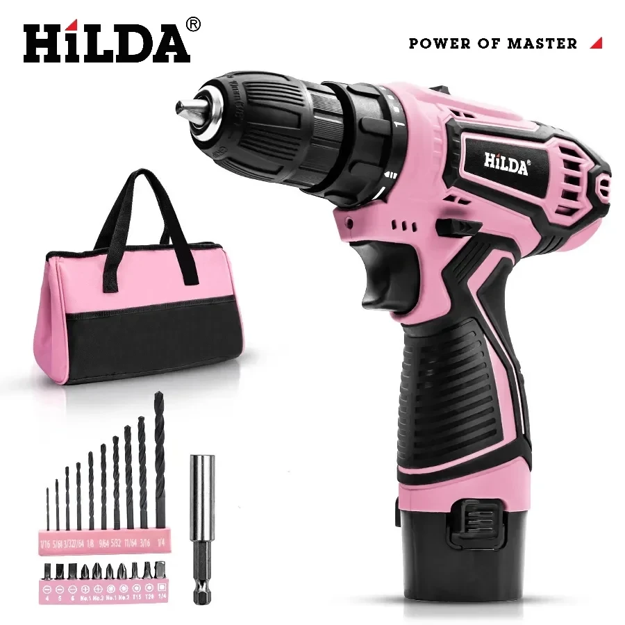 HILDA Electric Drill 12V Cordless Drill Electric Screwdriver Mini Wireless Power Driver DC Lithium-Ion Battery