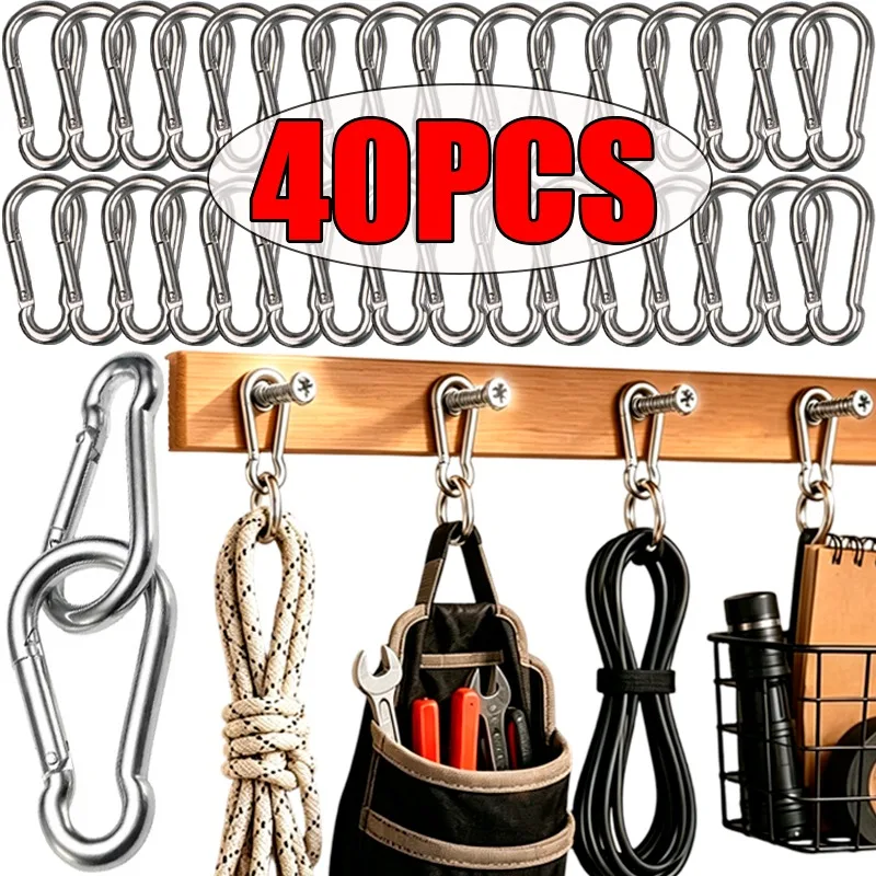 M5 Carabiner Clip Heavy Duty Spring Snap Hooks Small Carabiner Clips Hiking Outdoor Quick Link Lock Keychain Ring Spring Hook