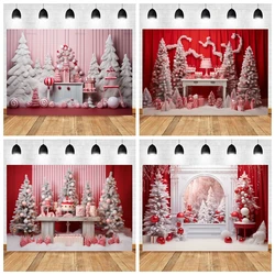 Christmas Background Red Candy Shop Xmas Tree Children Baby Portrait Indoor Photography Backdrop Decoration Photocall Cake Smash