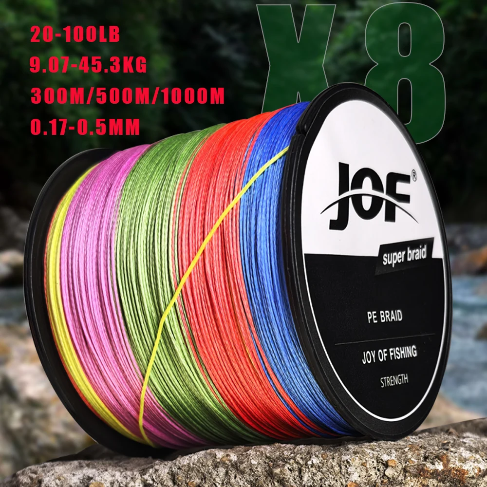 JOF 8-fädige PE-Angelschnur 300m 500m 1000m 20-100LB Geflochtene Multifilament-Angelschnur Glatt & Stark für Karpfenangeln