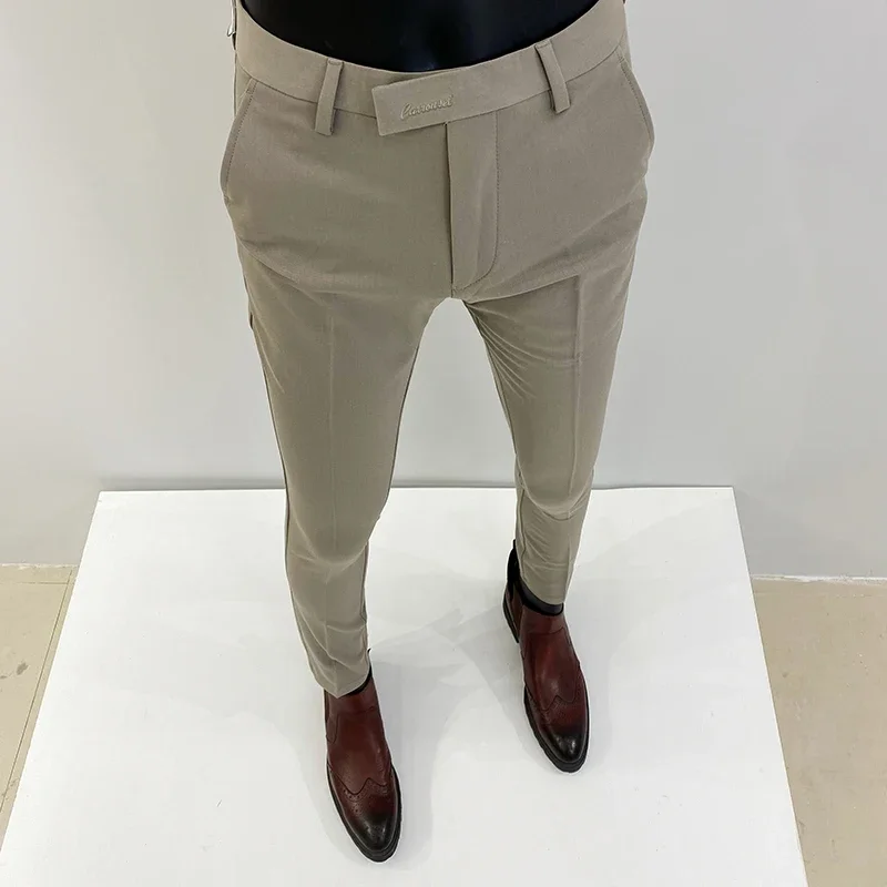 Men Suit Pants 2024 Spring New Formal Dress Pants Solid Color Slim Fit Trousers Business Casual Men Clothing Full Length Pants