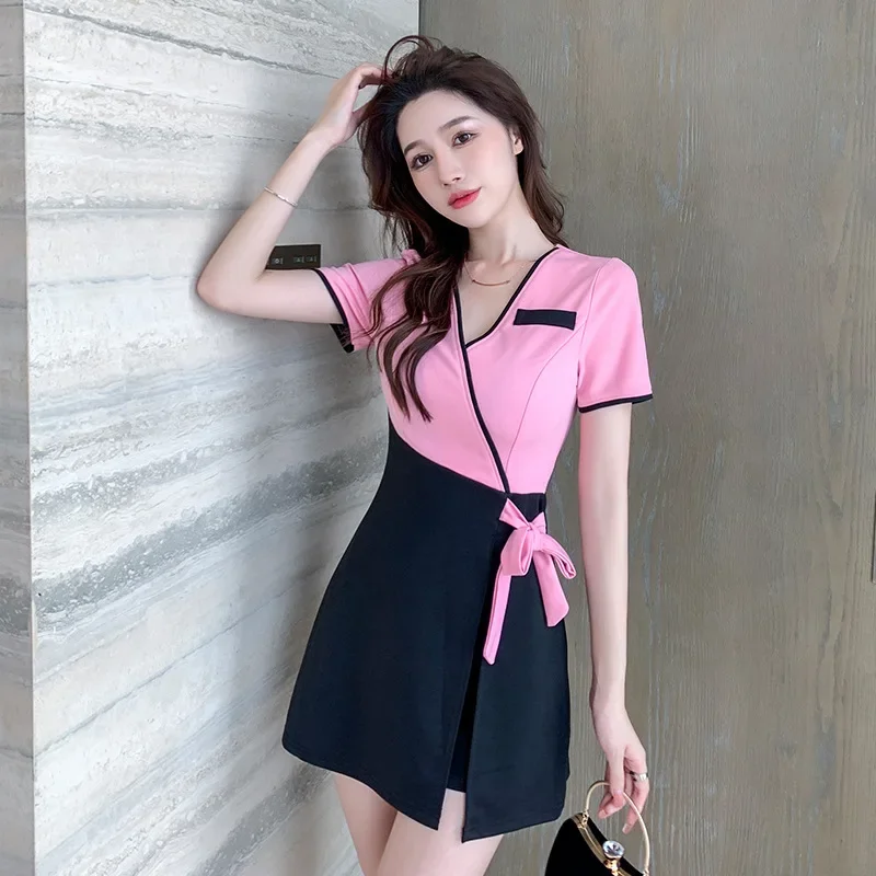 The New Nail Technician Overalls  Beauty Salon Uniform Spa  Massage Beautician  Hotel Sauna Work Clothes for Women Was Thin Set