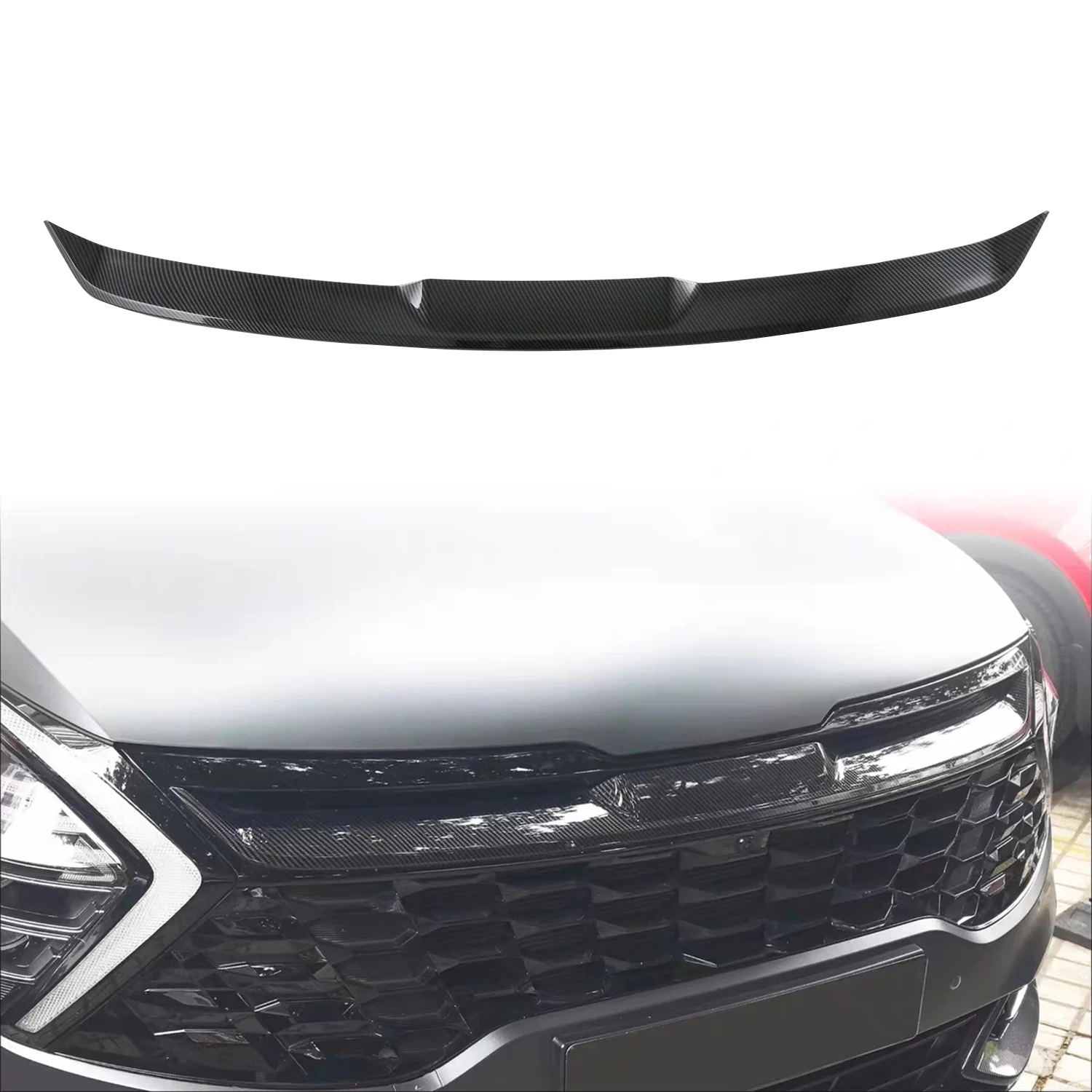 

For Kia Sportage 2023 2024 2025 Carbon Black Exterior Front Center Grille Grill Molding Strip Decor Trim ABS Car Accessories 1pc