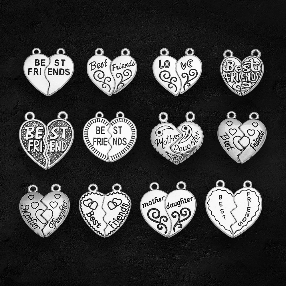 2-15set/lots Heart Puzzle BFF Charms Best Friends Mother Daughter Partners Pendants For Diy Necklace Jewelry Making Supplies