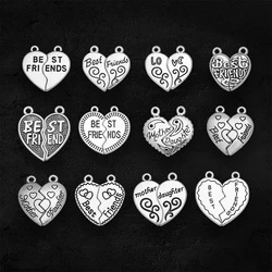 2-15set/lots Heart Puzzle BFF Charms Best Friends Mother Daughter Partners Pendants For Diy Necklace Jewelry Making Supplies