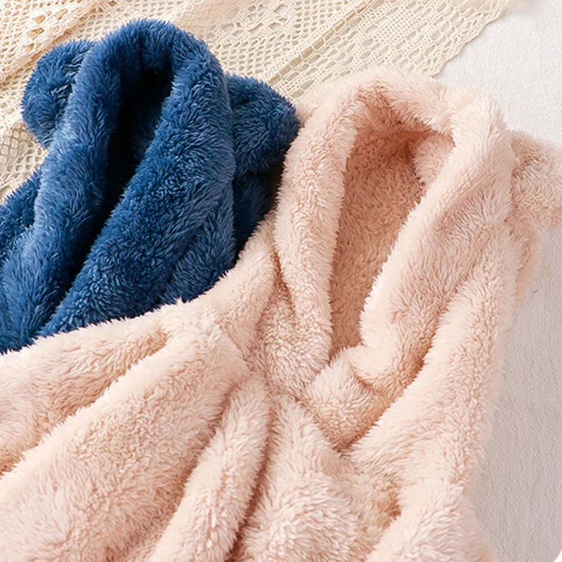 أفخم الطفل مجموعات الفتيان الفتيات الشتاء الدافئة الصوف الدعاوى الاطفال أفخم المخملية أعلى السراويل 2 قطعة الأطفال مقنعين الدعاوى الاطفال الخريف الملابس #4