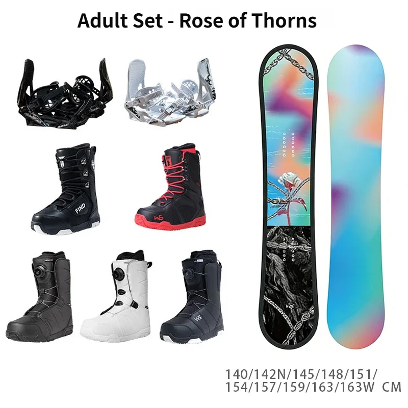 포플러 코어 성인용 올 마운틴 스노보드 세트 가시의 장미 패턴 바인딩 부츠 포함 스노보드 세트