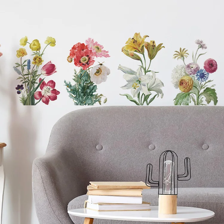 Wasserfarbene Pflanzen-Blumen-Wandaufkleber, Wohnzimmer, Schlafzimmer, Hintergrunddekoration, Tapete für Heimdekoration, selbstklebende Aufkleber – Detail 3