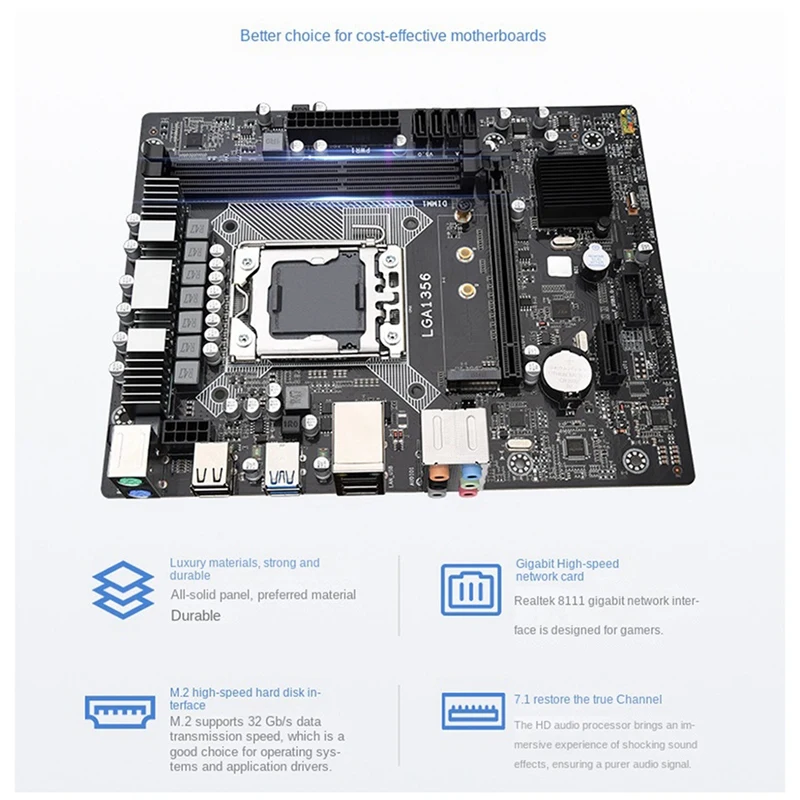 

1 PCS X79A2.0 Motherboard LGA1356 Computer Motherboard 32GB DDR3 M.2NVME SATA2.0 Black Supports 1356 Series Processor