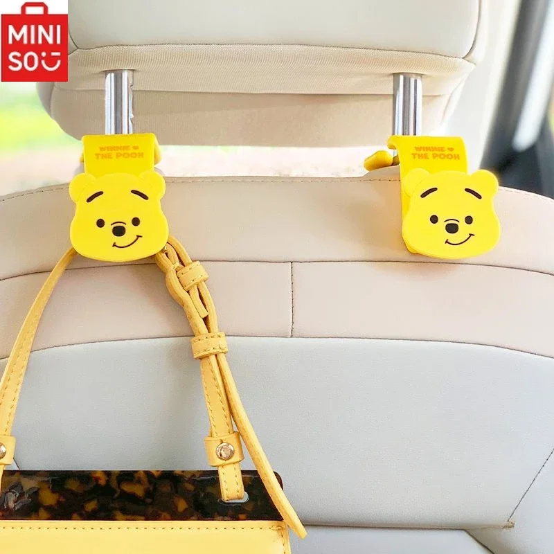 MINISO Disney Winnie The Pooh Car Seat Back Storage Integrated Hook Bear Mickey Seat Decoration Multi-function Storage Hook