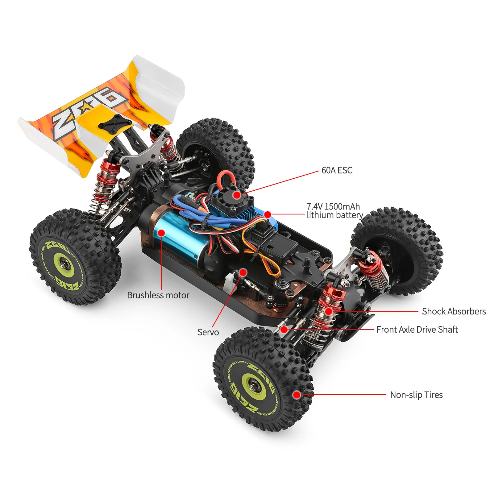 WLtoys XKS 144010 Remote Control Car Off-Road Car High Speed 75km/h 1/14 2.4GHz Racing Car 4WD RTR with Metal Chassis