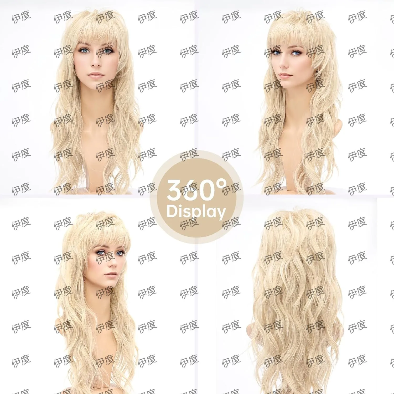 Synthetic Long Curly Wig 80s 90s Punk Rock Style Fishnet Female Golden Black Costume Headwear for Cosplay Party Halloween Stage