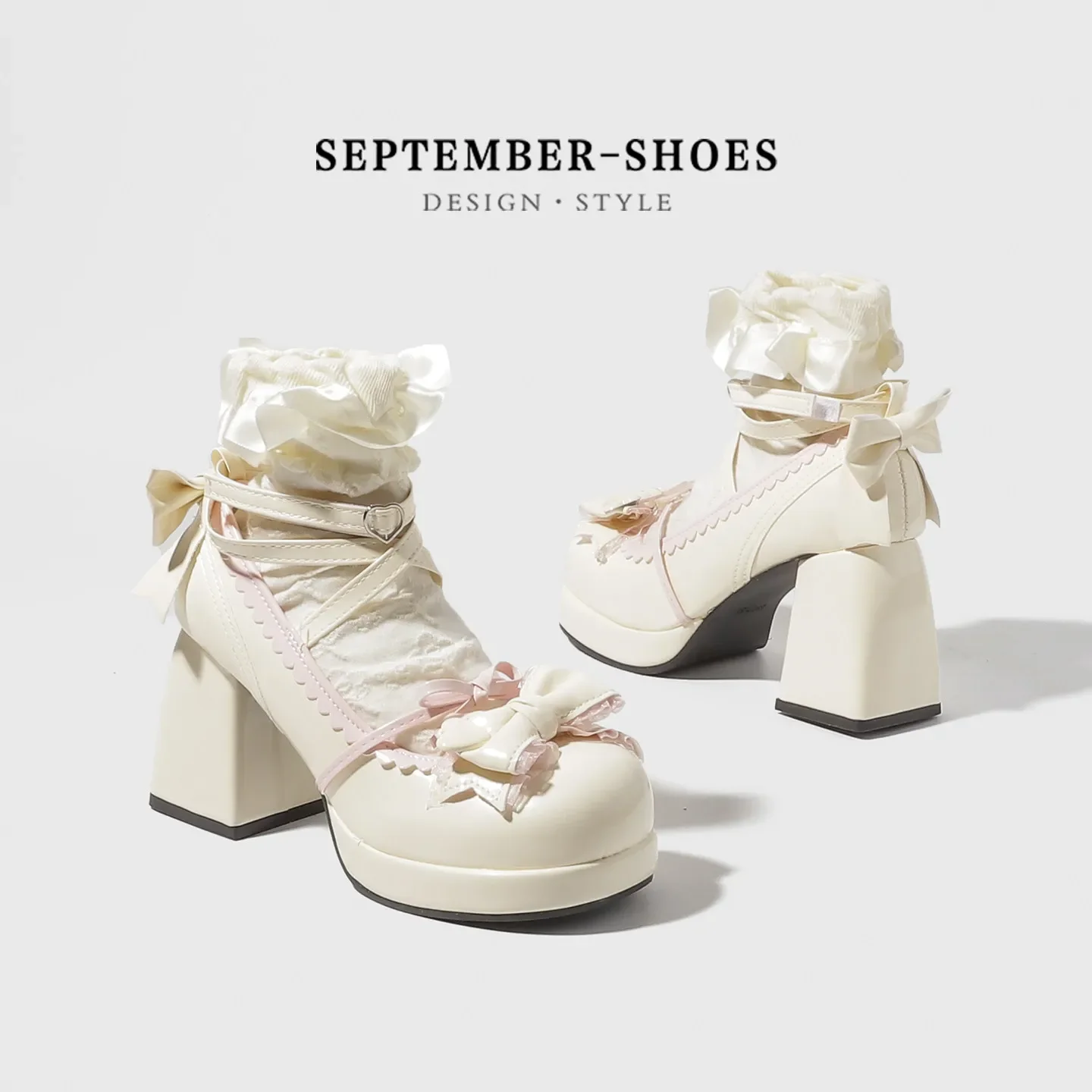 Sweet Lolita Mary Jane Shoes Women Block High Heel Bow Lace Platform Pumps Japanese Style Jk Cosplay Sweet Single Shoes