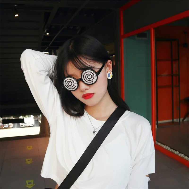 New Cosplay Glasses Vertigo Pattern Funny Decorative Glasses Anime Dizzy Eyeglasses Halloween Costume Accessory