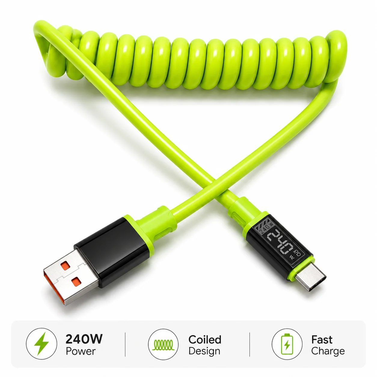240W Typ-C-auf-Typ-C-Schnellladekabel, universelles, spiralförmiges, teleskopisches USB-Kabel, 6A USB-C-Kabel für Xiaomi, iPhone, Samsung – Detail 11