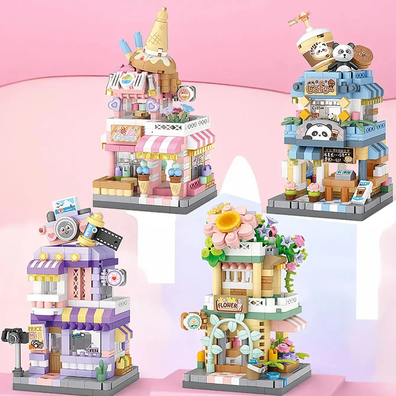 LOZ building block Micro Street View  Ice cream Store Coffee Flower Shop Micro DIY Blocks Set for Christmas Gifts