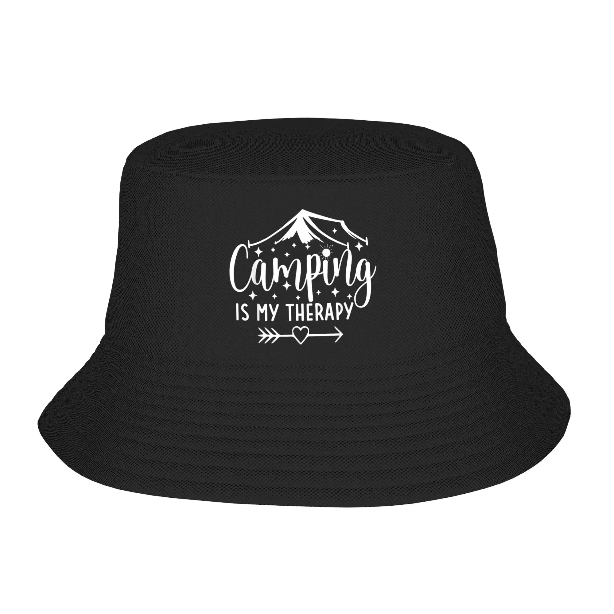Camping ist meine Therapie, Bucket Hat Hawaii Fisherman Caps, atmungsaktive Reise- und Wander-Sonnenhüte für Männer und Frauen, lässige Design-Kappe