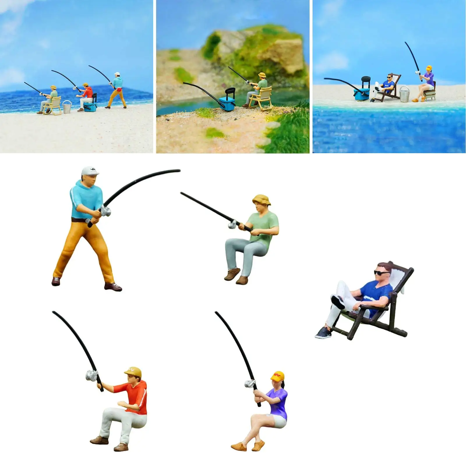 1/64 Scale Miniature Figure,Tiny People Model,Collection,Resin Realistic Painted for DIY Fishing Scene Accessories Layout