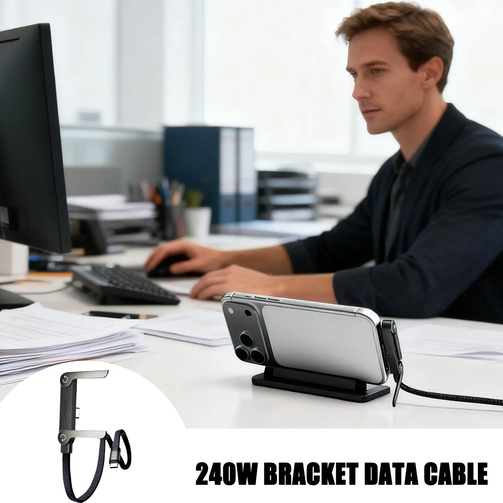 Typ-C-Kabel, faltbar, Handy-Halterung, 240 W, Schnelllade-Datenkabel, Multifunktions-Telefon-Ladehalterung, Dual PD-Kabel
