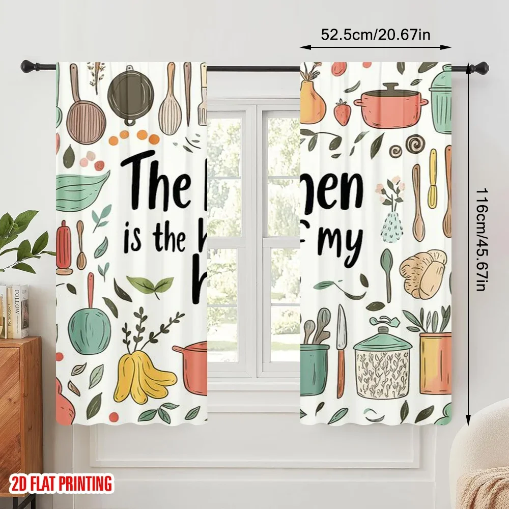 2pcs,2D plane printing Curtains Roller Blinds Kitchen Heart Art Versatile Fabric (without rod) Art Deco Festive Use for Living