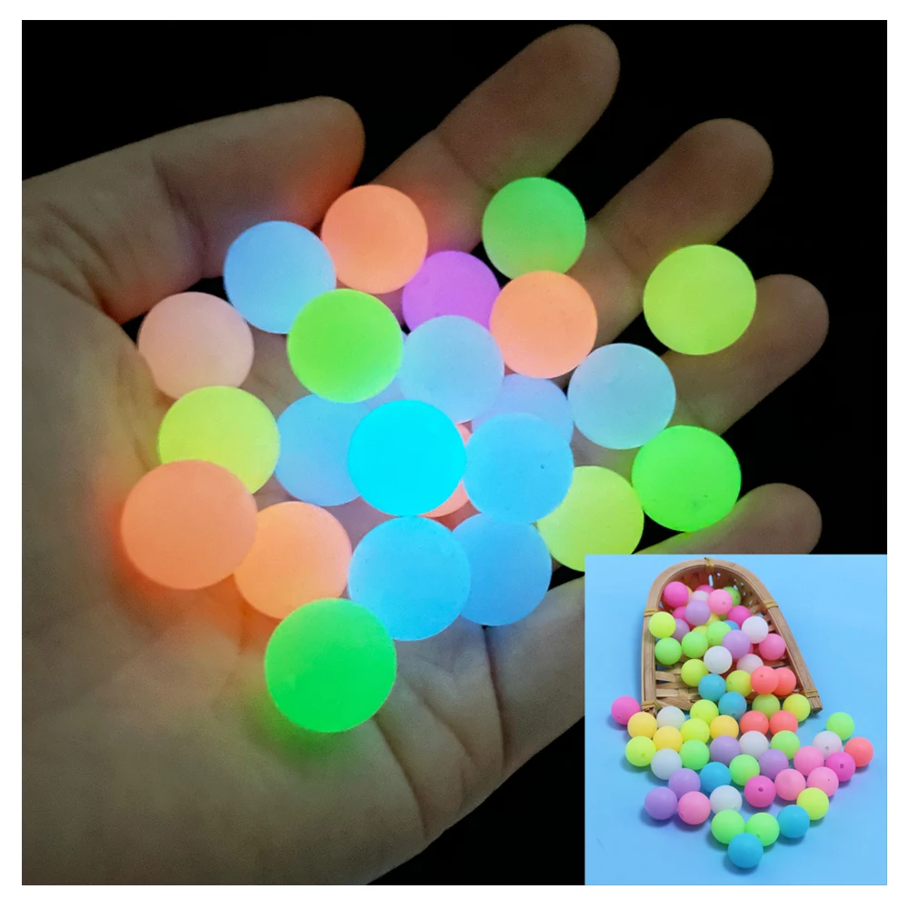 NEW 10mm 12mm 15mm 20pc Silicone Luminous Beads Loose Glow In The Dark Marking DIY Necklace Gift Food Grade Chewing Beads