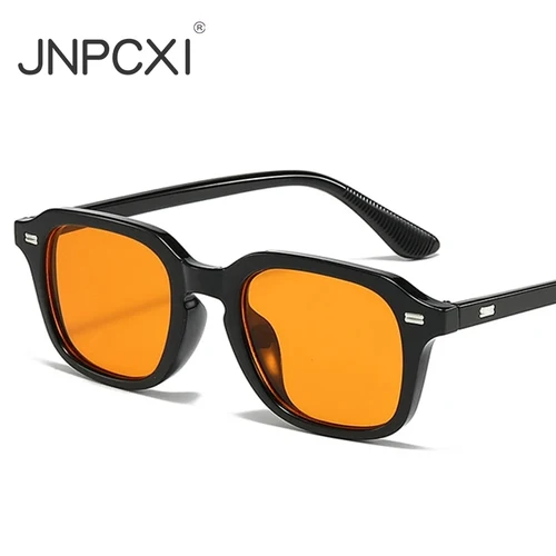 JNPCXI Gafas de sol cuadradas de color caramelo para mujer, remaches retro, gafas de sol naranjas de tendencia para hombre, gafas de sol UV400