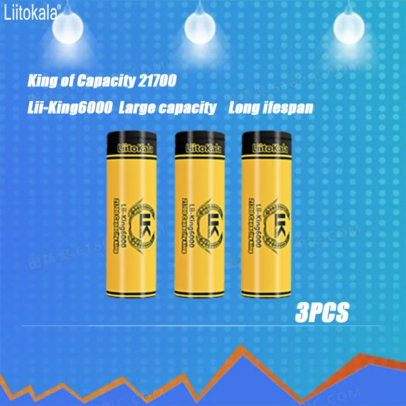 3PCS LiitoKala King6000 3.7V 21700 6000mAh ประสิทธิภาพสูงแบตเตอรี่ชาร์จสําหรับเครื่องมือและไฟฉาย