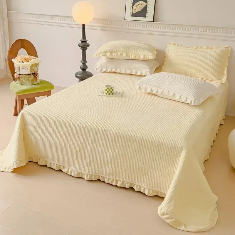 Thickened  Milk Fleece Soft Bed  Home Knitted Blanket  Summer Ruffles Warm Plaid Throw Bedspread  침대헤드