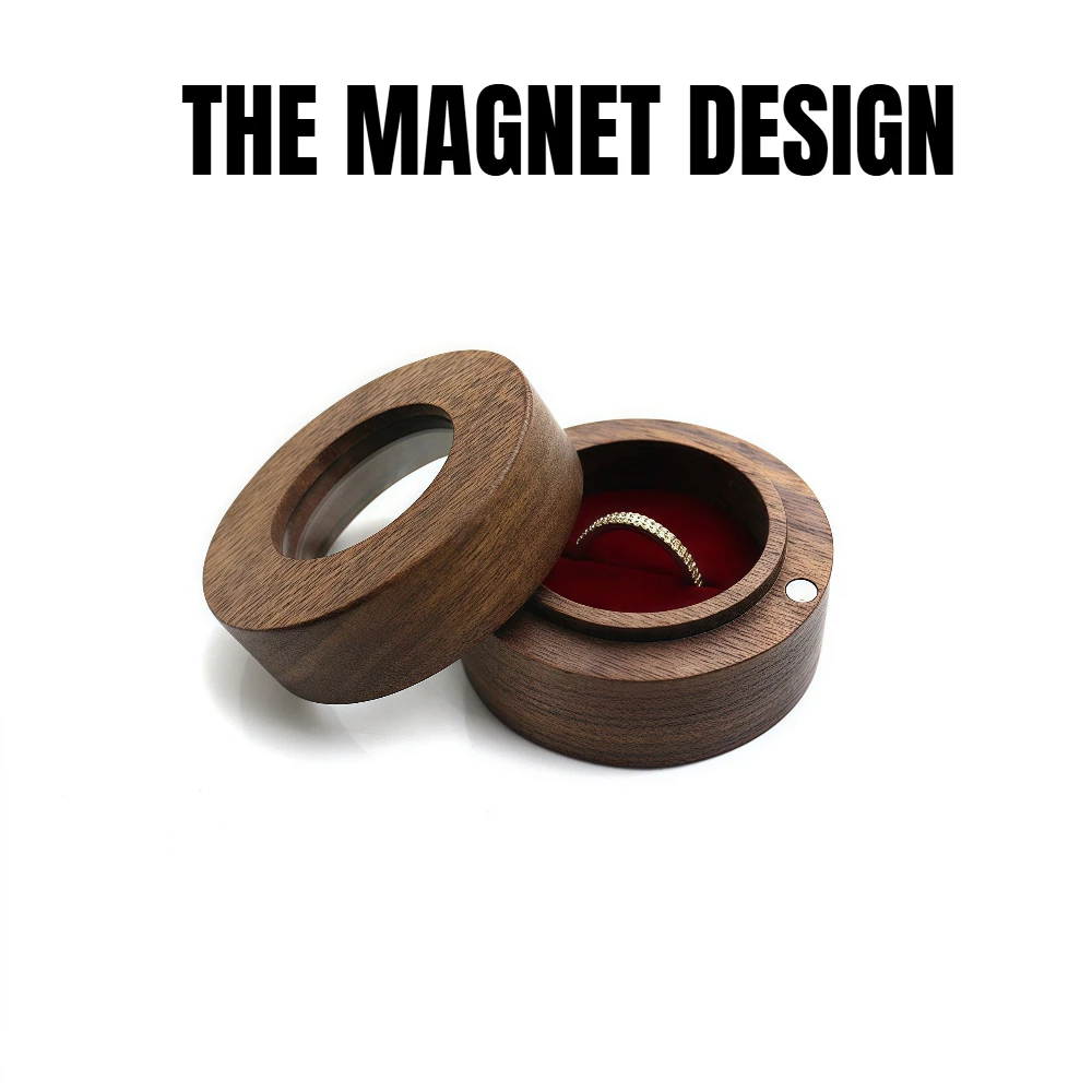 

Custom Walnut Wood Round Ring Box with Window Engraving Name Text Personalized Jewelry Box Proposal Engagement Wedding Ceremony