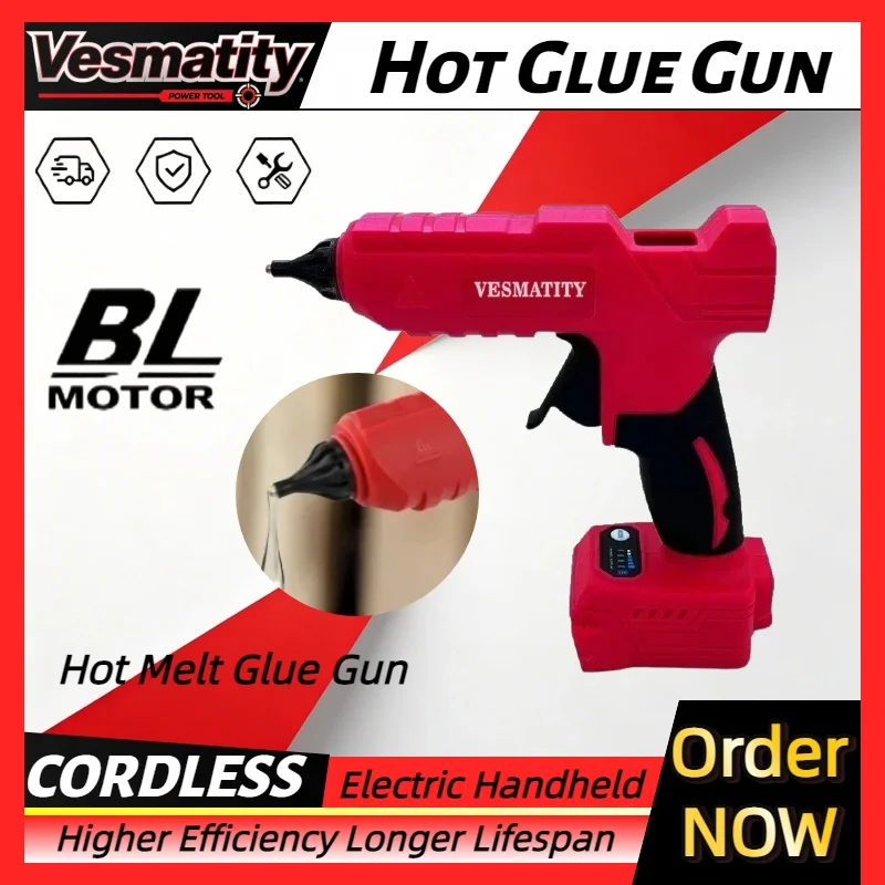 Cordless Electric Hot Melt Glue Gun Melt Sticks, Wireless Fast Heating Adhesive Tool for DIY For Milwaukee 18V/20V Battery