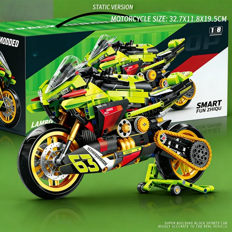 

MOC Style Racing Motorcycle Building Kit, Simulation Sport Bike Bricks Model with Movable Chain, Educational Assembly Toy for Te