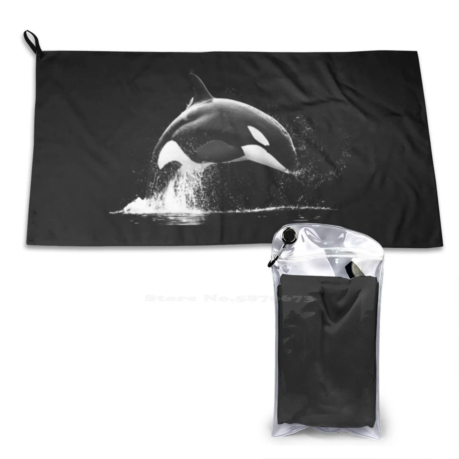 Killer Whale-Black Bow Soft Towel Quick Dry Beach Towel Killer Whale Orque Orcinus Orca Black Series Black And White Dolphin