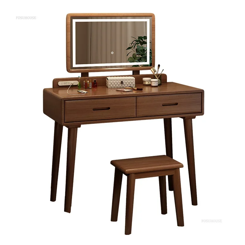 European Wood Dressing Table for Bedroom Small Apartment with Drawer Mirror Dresser Light Luxury Simple Dressers for Powder Room