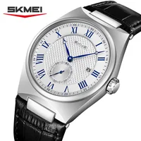 Reloj de cuarzo SKMEI 9390 elegante para hombre, calendario a escala romana, correa de cuero resistente al agua, relojes de negocios informales para hombre
