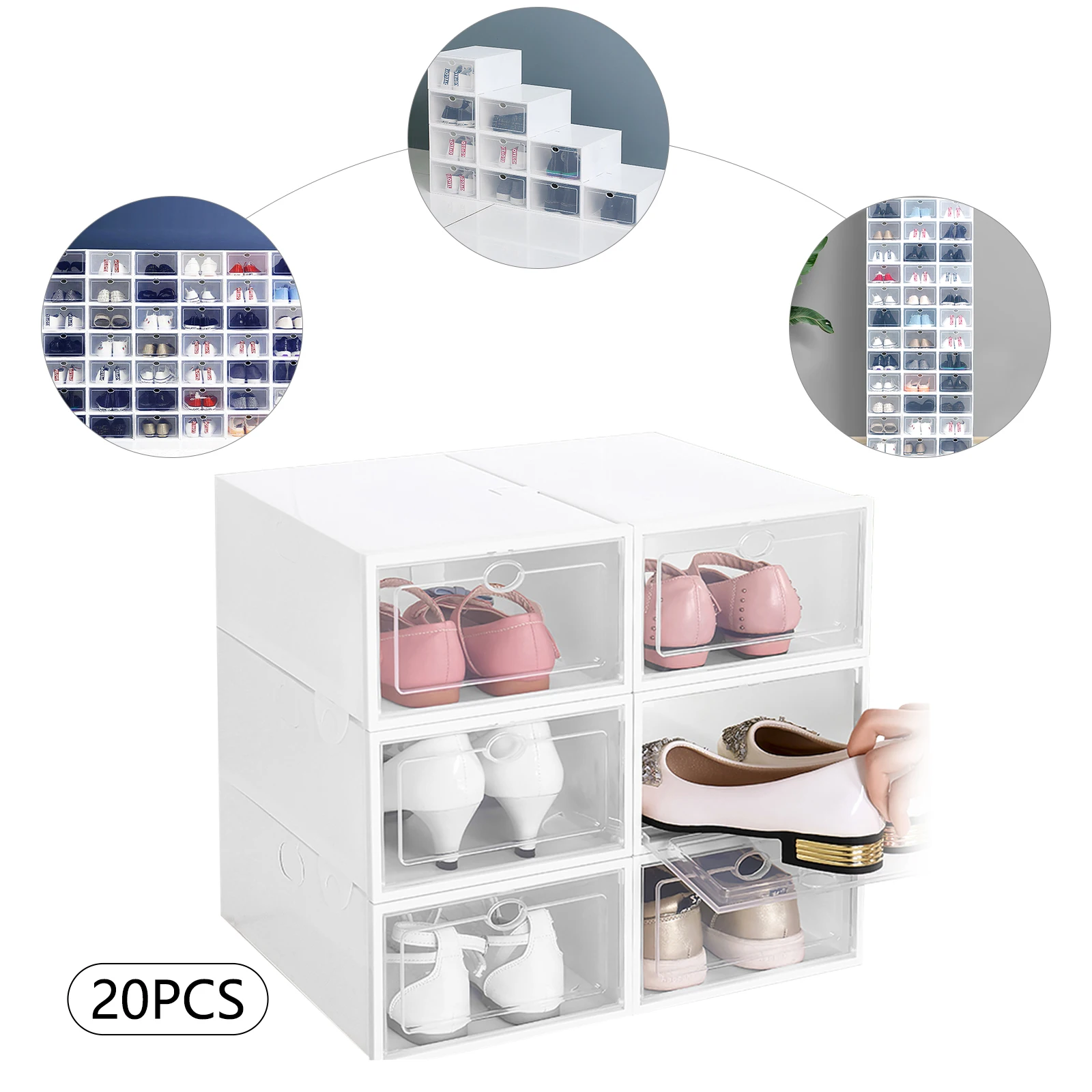 20Pcs Shoes Storage Transparent Shoe Organizer System Stackable Plastic Sneaker Display Case Storage Box Shoe Rack