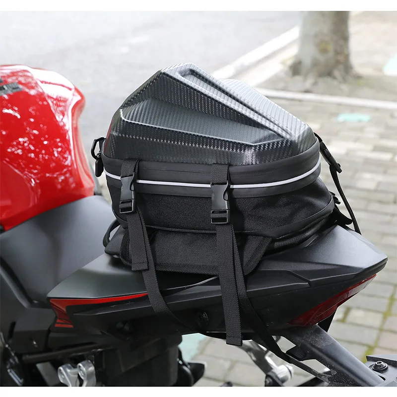 Waterproof Motorcycle Tail Bag, Large Rear Seat Saddle Luggage, Multifunctional Helmet Crossbody Backpack for Scooter Motorbike